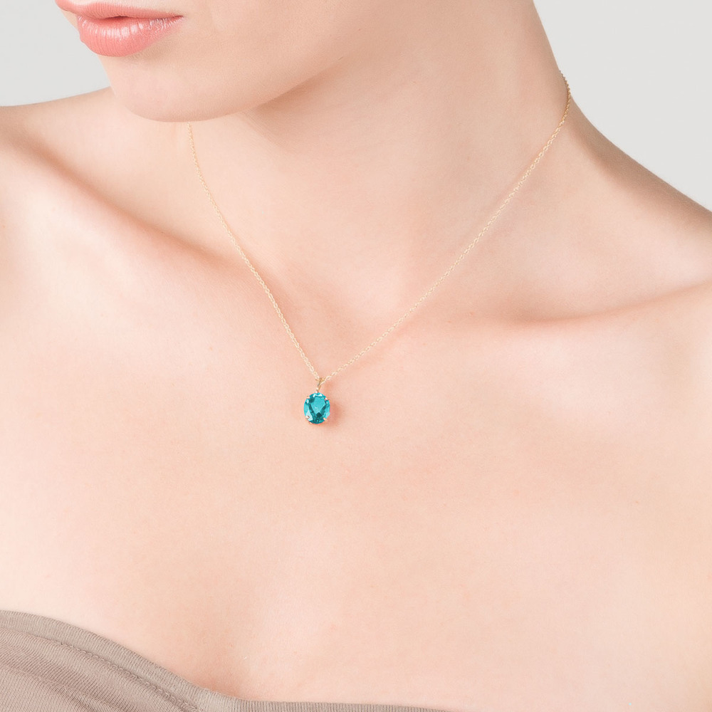 14K. SOLID GOLD NECKLACE WITH NATURAL BLUE TOPAZ (Yellow Gold) - Picture 2 of 2